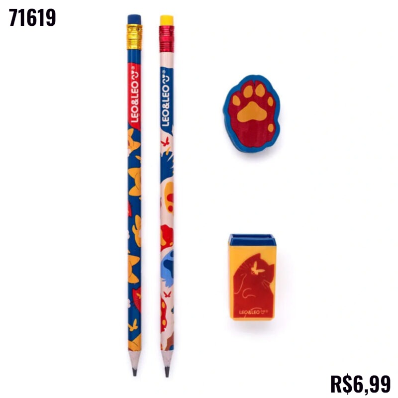 KIT LAPIS HB PETS 2 LAPIS/APONTADOR/BORRACHA